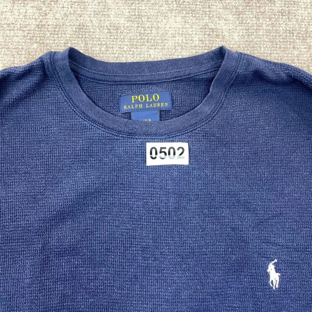 Polo Ralph Lauren T Shirt‎ Mens Large Navy Blue Waffle Knit Thermal Pony Logo